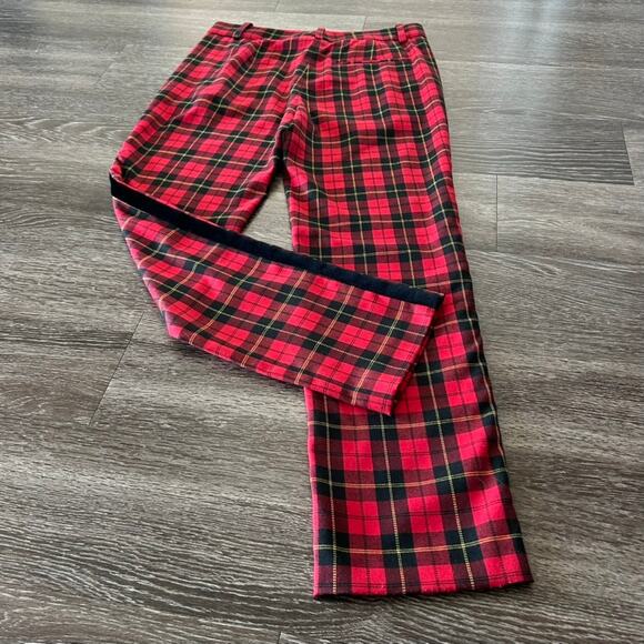 EUC Maje Red Pantya Velvet Piped Plaid Pants Tartan Cropped Check Slim Trouser - Picture 6 of 16